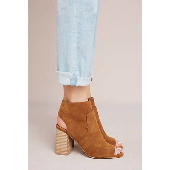 Splendid Shoes - Splendid Sz 7.5 Cognac Suede Open Peep Toe Ankle Booties Block Heel Leather
